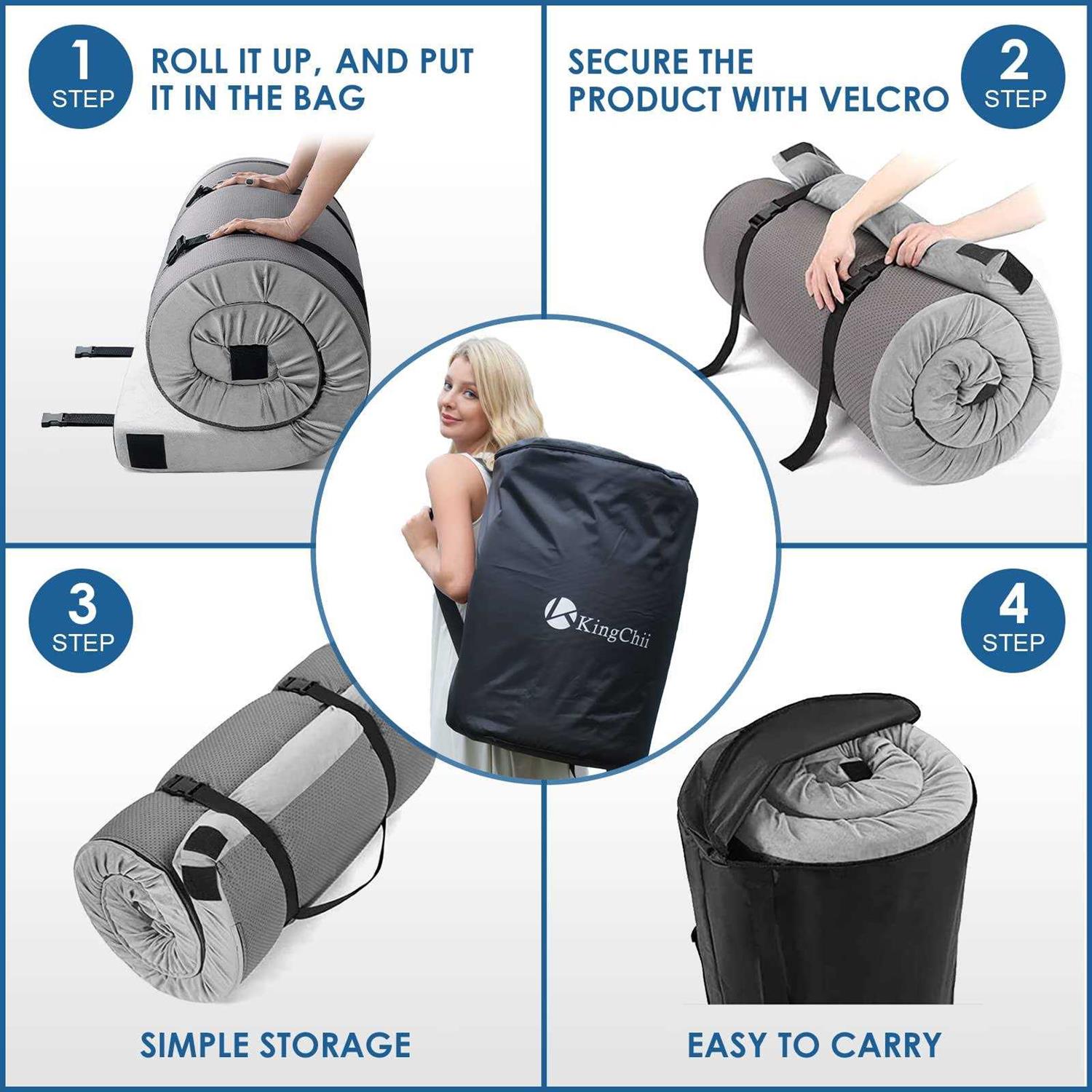 Kingchii CertiPUR-US Memory Foam Camping Mattress ,Travel Mattress ,Floor Portable Roll Up Sleeping - Image 3