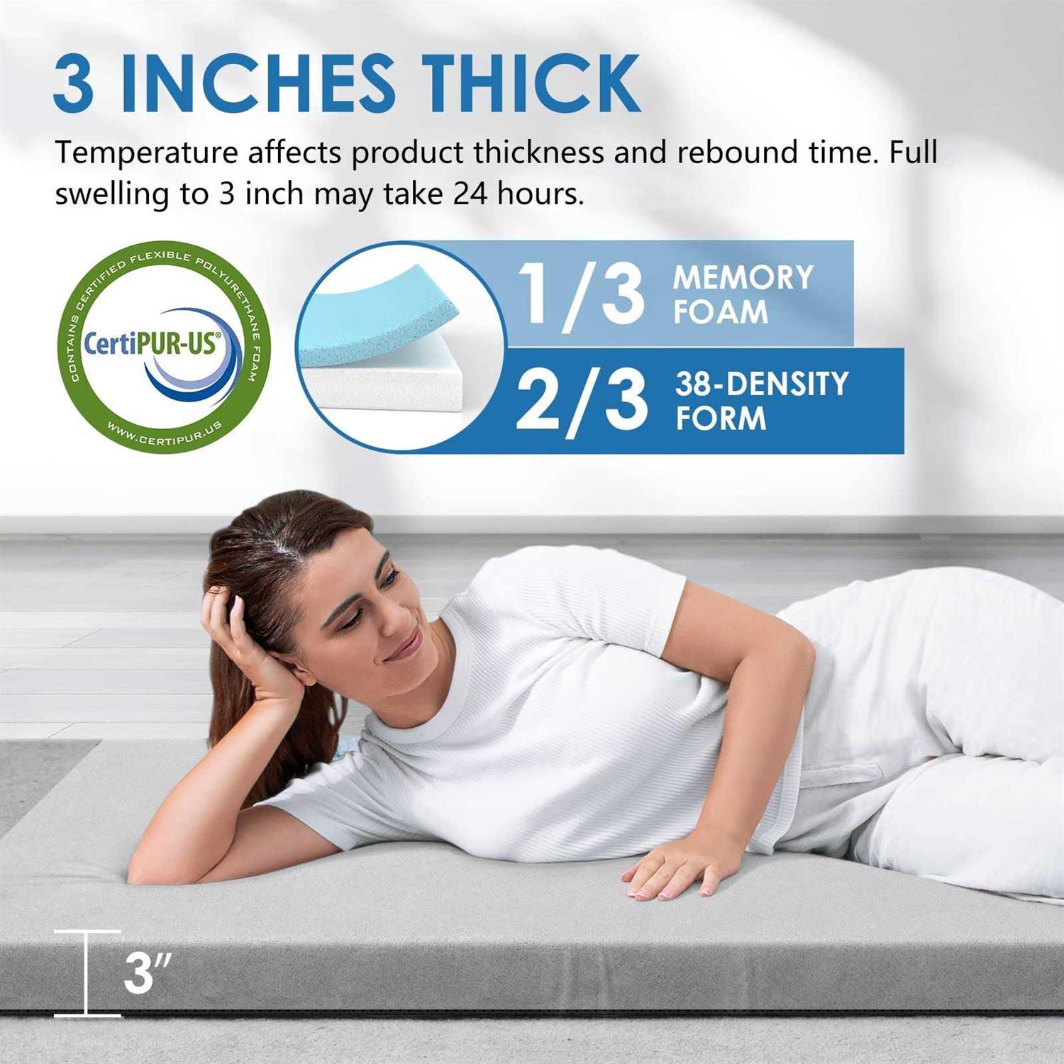 Kingchii CertiPUR-US Memory Foam Camping Mattress ,Travel Mattress ,Floor Portable Roll Up Sleeping - Image 5