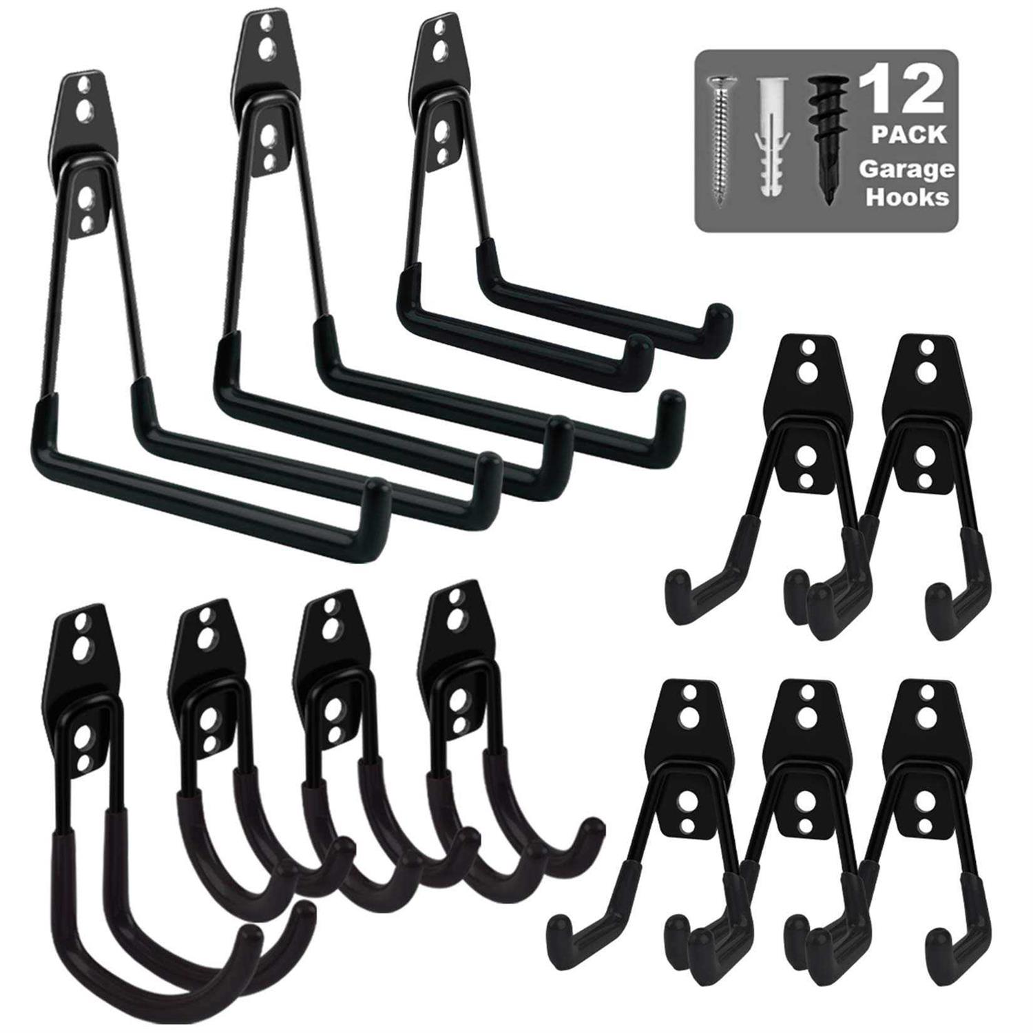Remiawy Garage Hooks Heavy Duty 12 Pack, Steel Garage Storage Hooks, Tool Hangers for Garage Wall Utility Wall Mount Garage Hooks and Hangers with Anti-slip