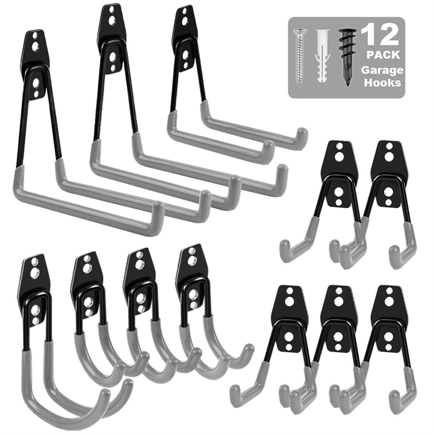 Remiawy Garage Hooks Heavy Duty 12 Pack, Steel Garage Storage Hooks, Tool Hangers for Garage Wall Utility Wall Mount Garage Hooks and Hangers with Anti-slip