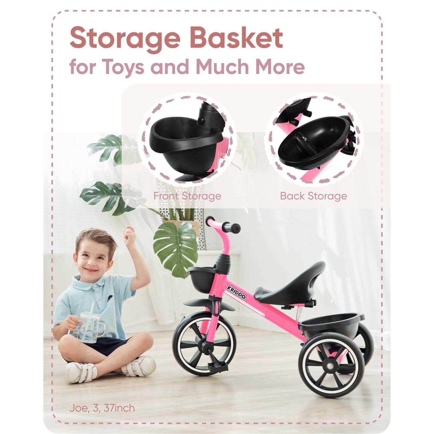 KRIDDO Tricycles Age 24 Month to 4 Years Toddler Kids Trike for 2.5 to 5 Year Old - Image 2