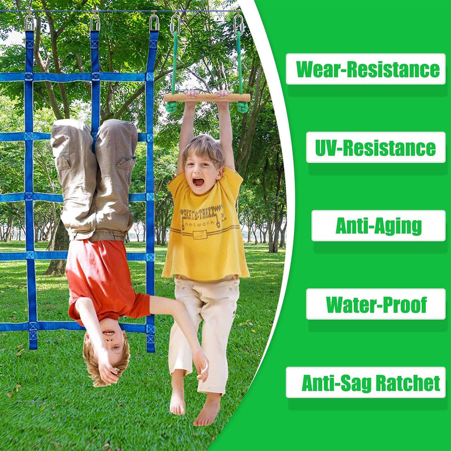 Ninja Warrior Obstacle Course for Kids, 65 FT Durable Slackline with 14 Obstacles-Swings, Monkey Bars, Arm Trainers and More - Image 3