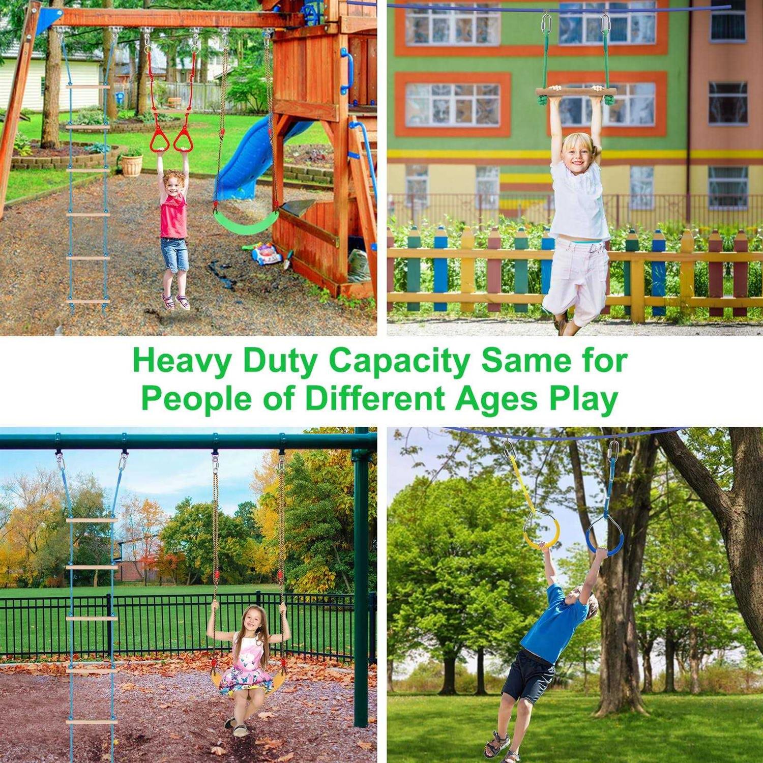 Ninja Warrior Obstacle Course for Kids, 65 FT Durable Slackline with 14 Obstacles-Swings, Monkey Bars, Arm Trainers and More - Image 5