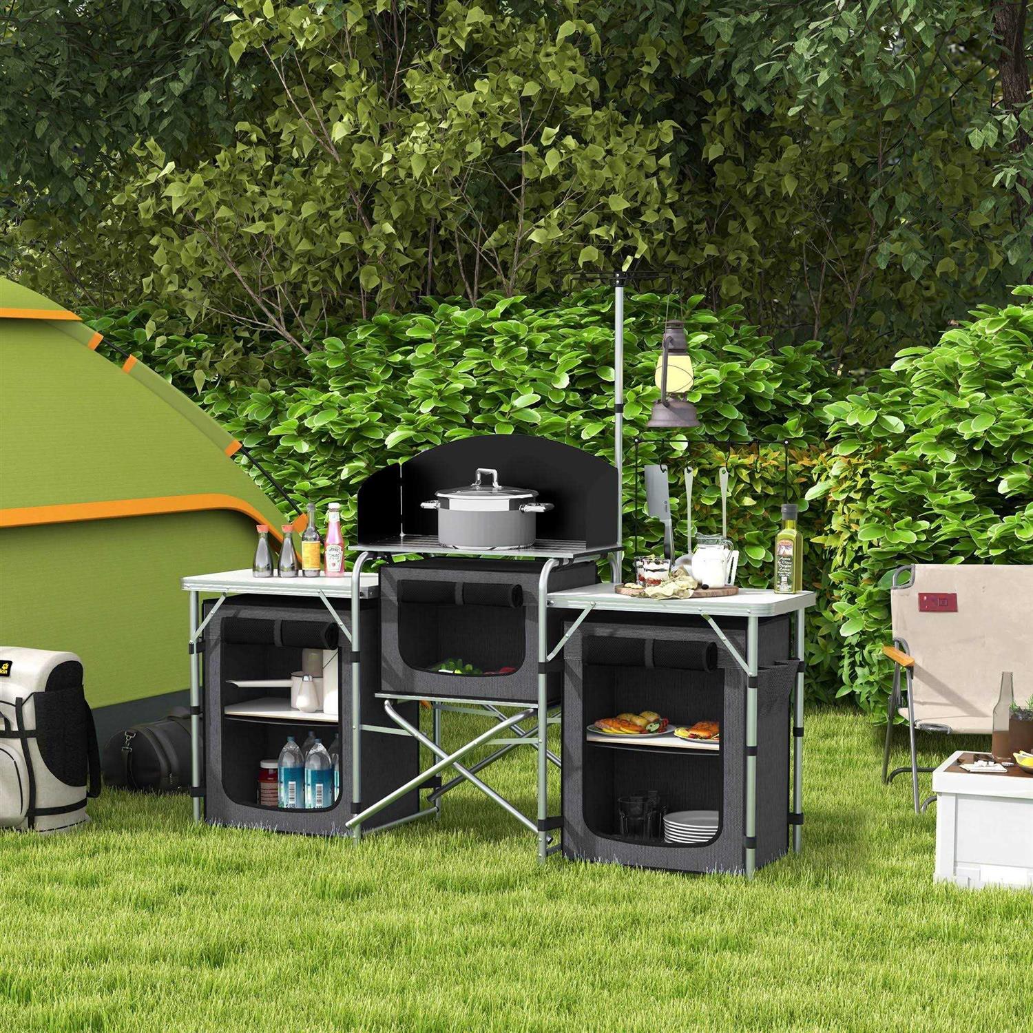 Outsunny Camping Kitchen Table Portable Folding Camp Kitchen - Image 3