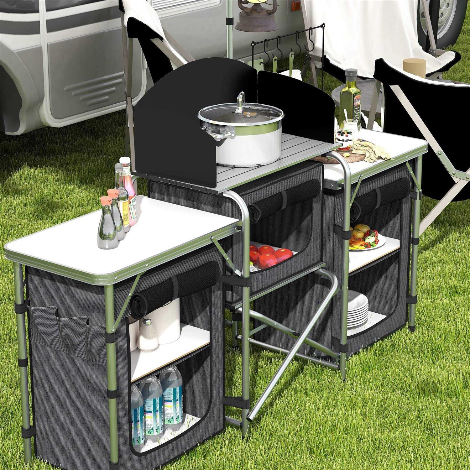Outsunny Camping Kitchen Table Portable Folding Camp Kitchen - Image 5