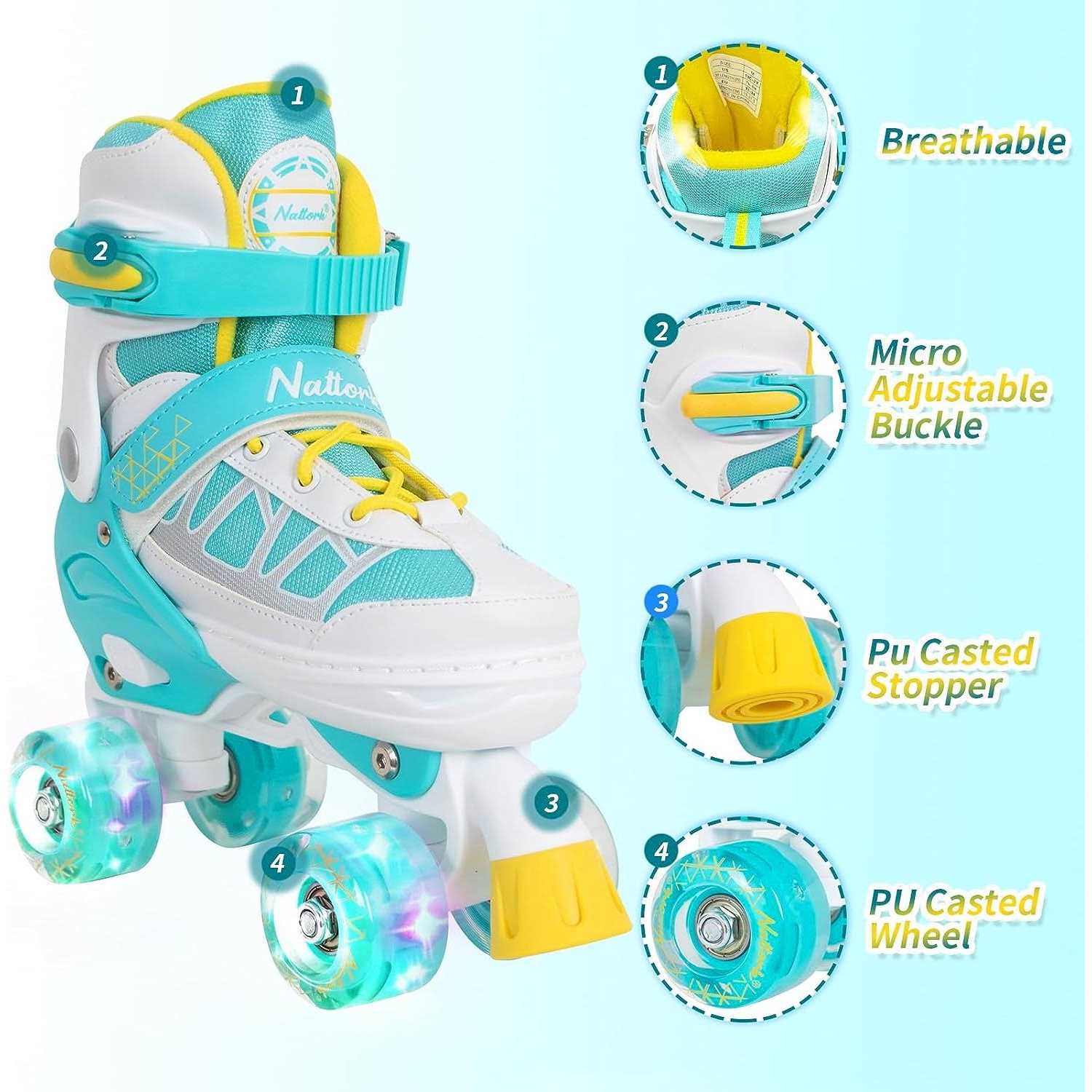 Nattork Roller Skates for Kids Boys Girls 4 Size Adjustable Rollerskates with Light Up Wheels for Children Beginners for Outdoor Indoor - Image 5