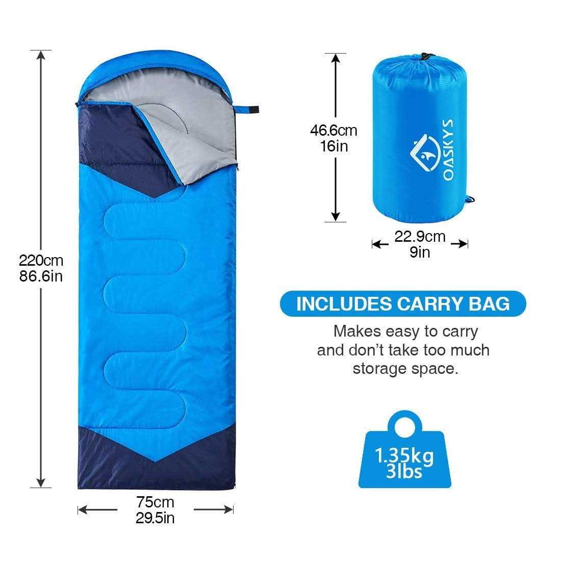 oaskys Camping Sleeping Bag 3 Season Warm & Cool Weather Summer Spring Fall Lightweight Waterproof for Adults Kids - Image 5