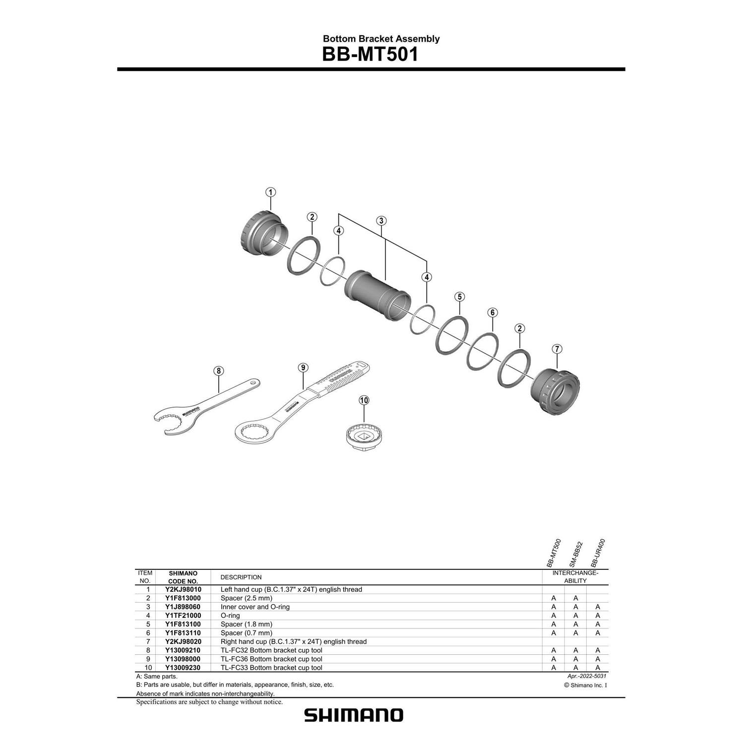 Shimano BB-MT501 English Bottom Bracket - Image 2