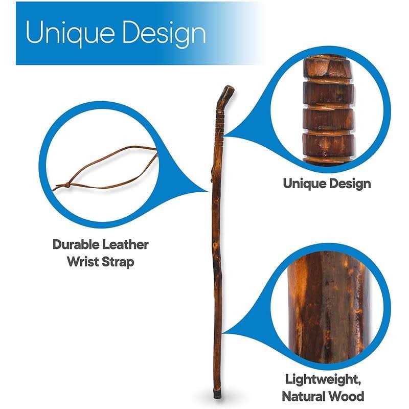 RMS Natural Wood Walking Stick 48 inch Handcrafted Wooden Hiking Stick and Trekking Pole with Wrist Strap - Image 5