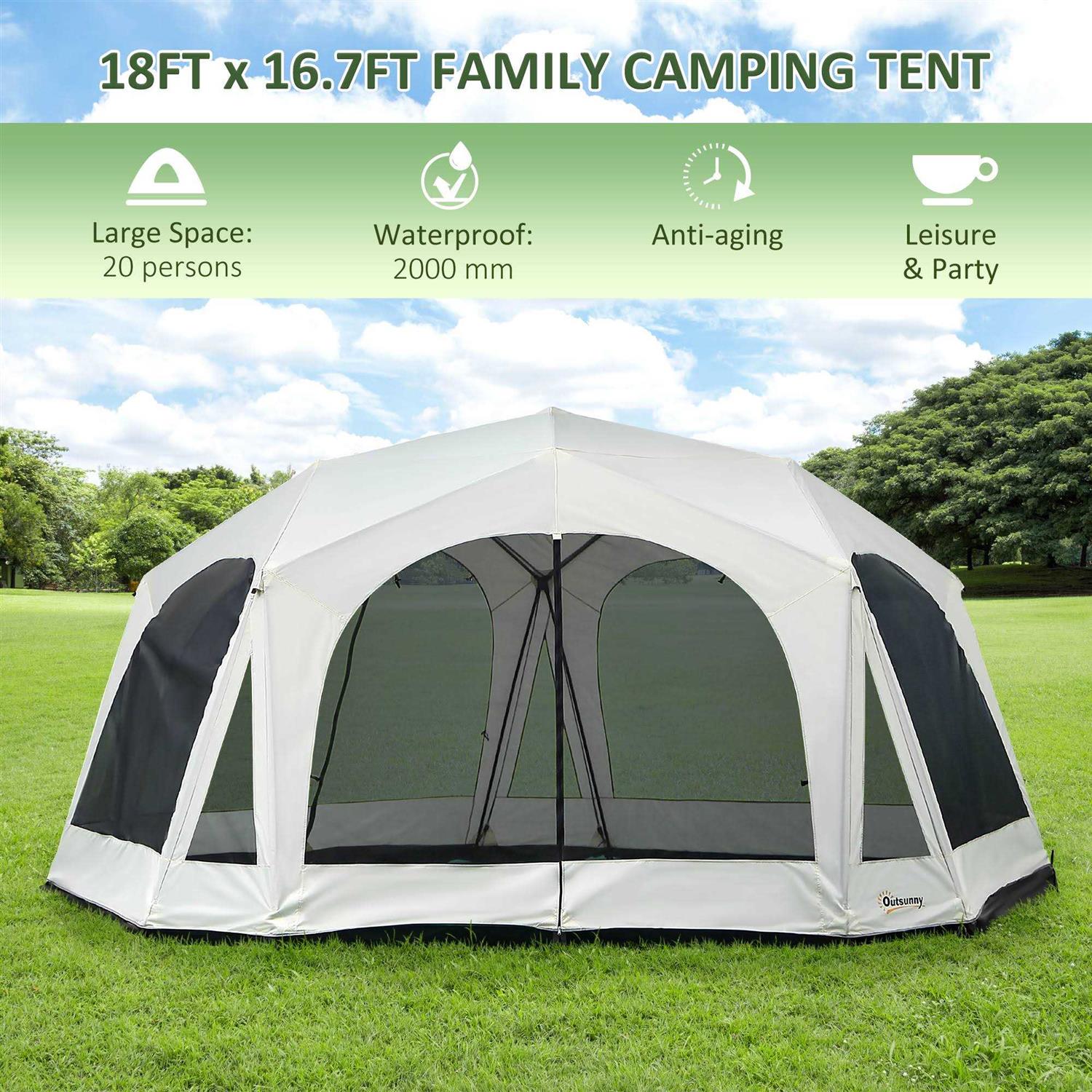 Outsunny 20 Person Camping Tent Outdoor Cabin Tent - Image 3