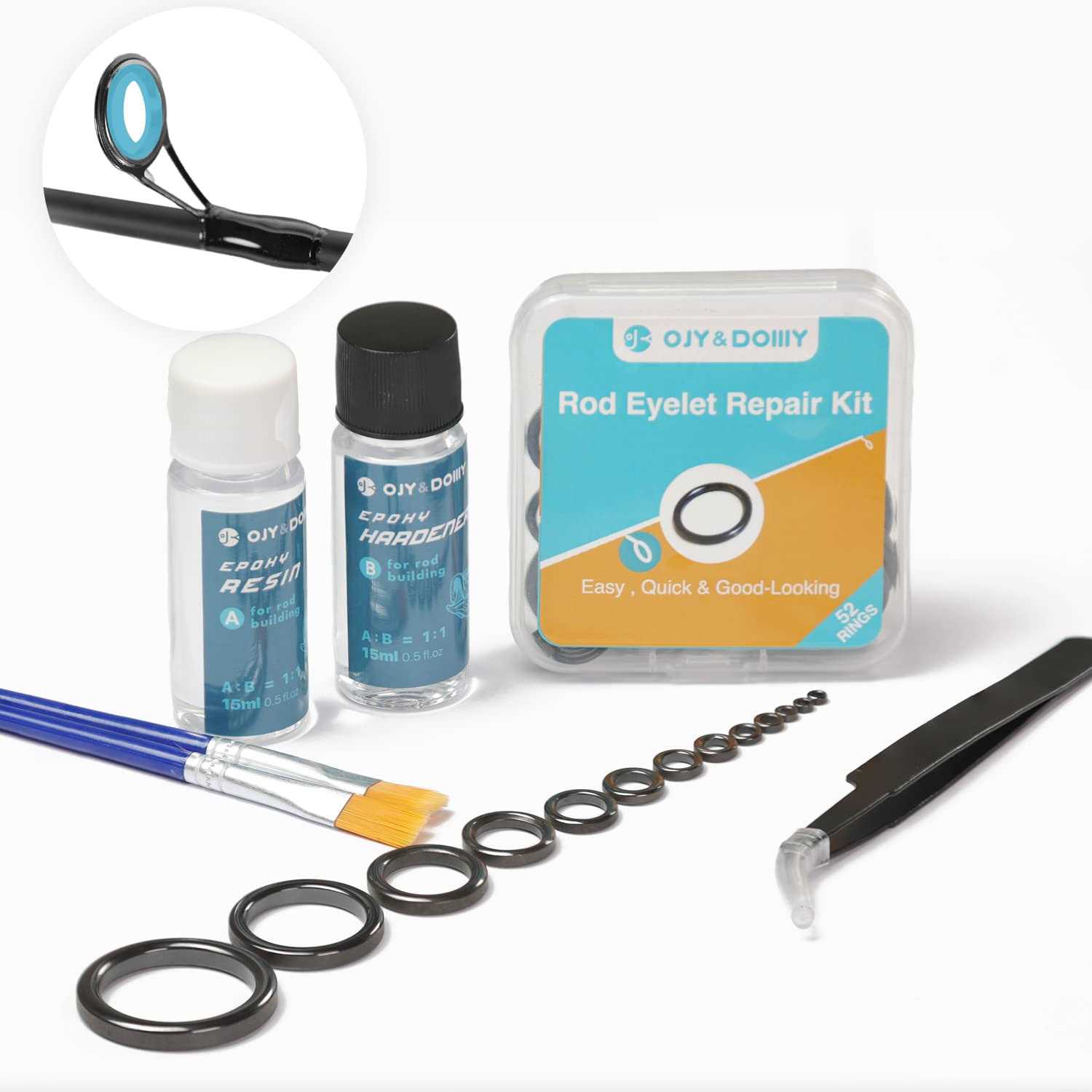 OJYDOIIIY Fishing Rod Repair Kit Ceramic Eyelet Inserts Replacement Kit with Fishing Rod Epoxy Glue - Image 3
