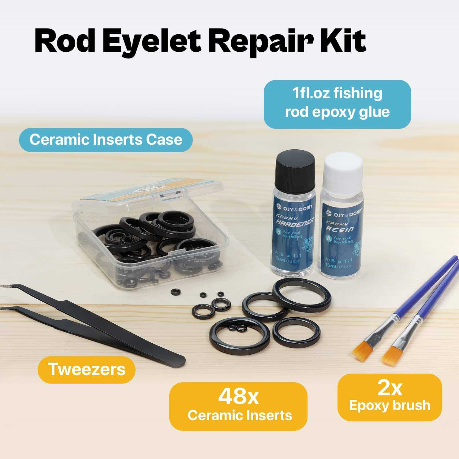 OJYDOIIIY Fishing Rod Repair Kit Ceramic Eyelet Inserts Replacement Kit with Fishing Rod Epoxy Glue - Image 5
