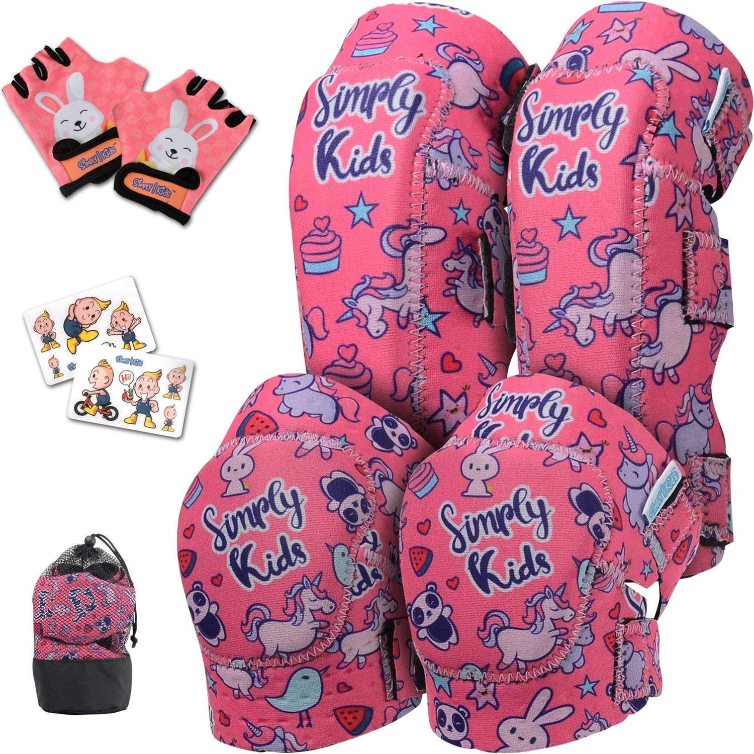 Simply Kids Knee and Elbow Pads with Bike Gloves Comfortable Toddler Protective Gear Set For Roller-Skating Skateboard