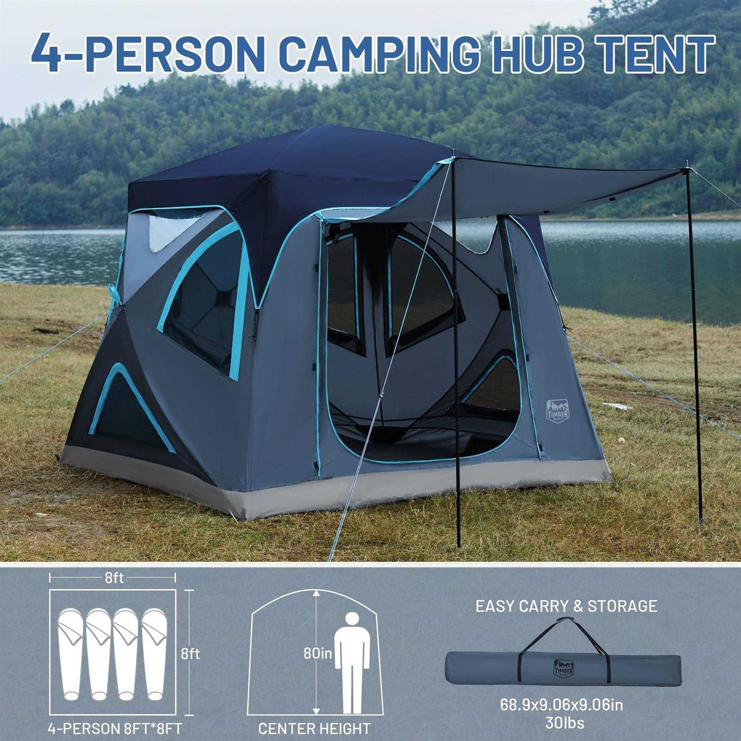 TIMBER RIDGE Pop-Up Portable Weather Resistant Camping Hub Tent - Image 4
