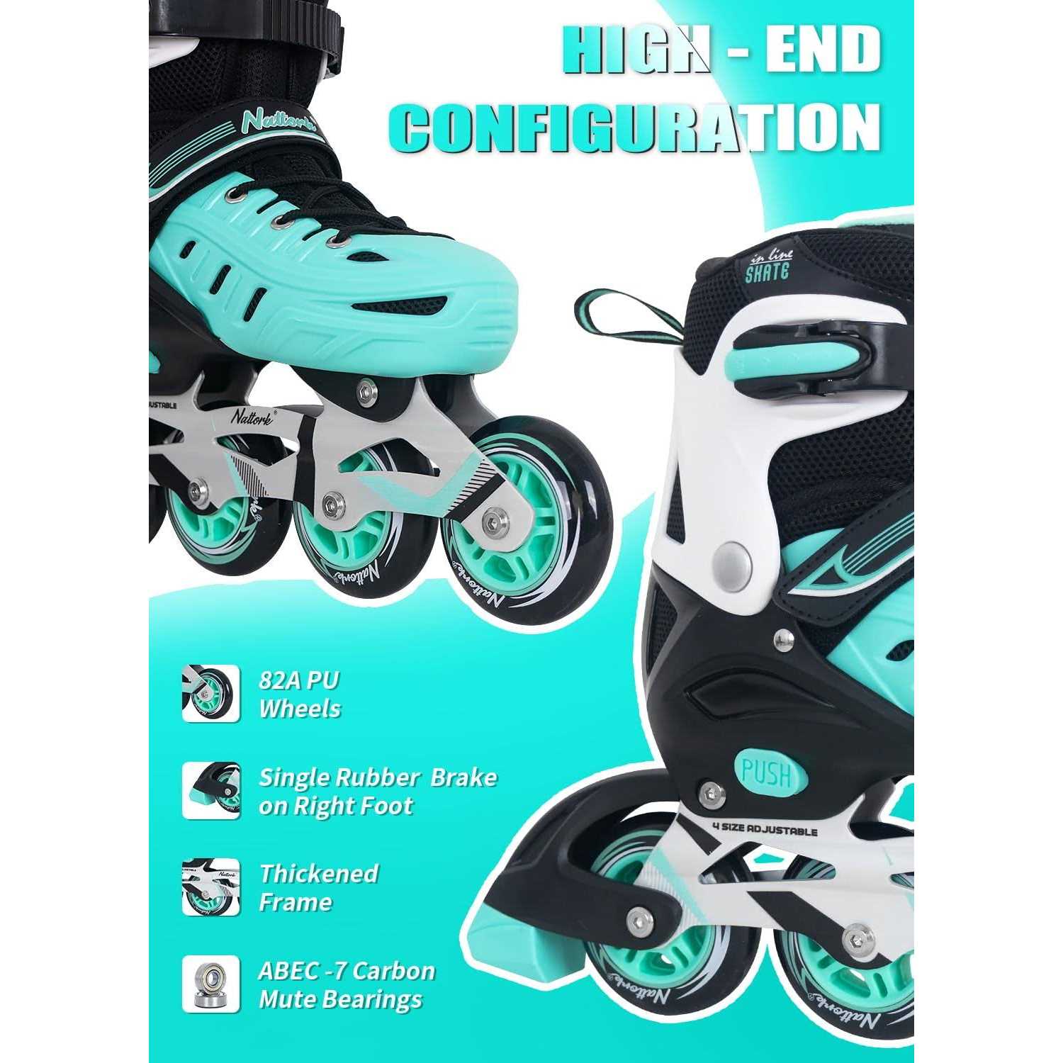 Nattork Inline Skates 4 Sizes Adjustable Blades Roller Skates with Ankle Support, Adjustable Strap Wheels and Soft - Image 4