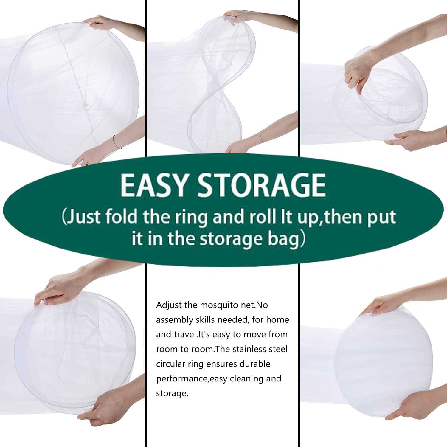 Comtelek Mosquito Net Bed Canopy for Girls,King Canopy Bed Curtains Full Queen Size from Ceiling,Dome Mosquito Netting Bed Tent Twin Girls Princess Canopy - Image 5