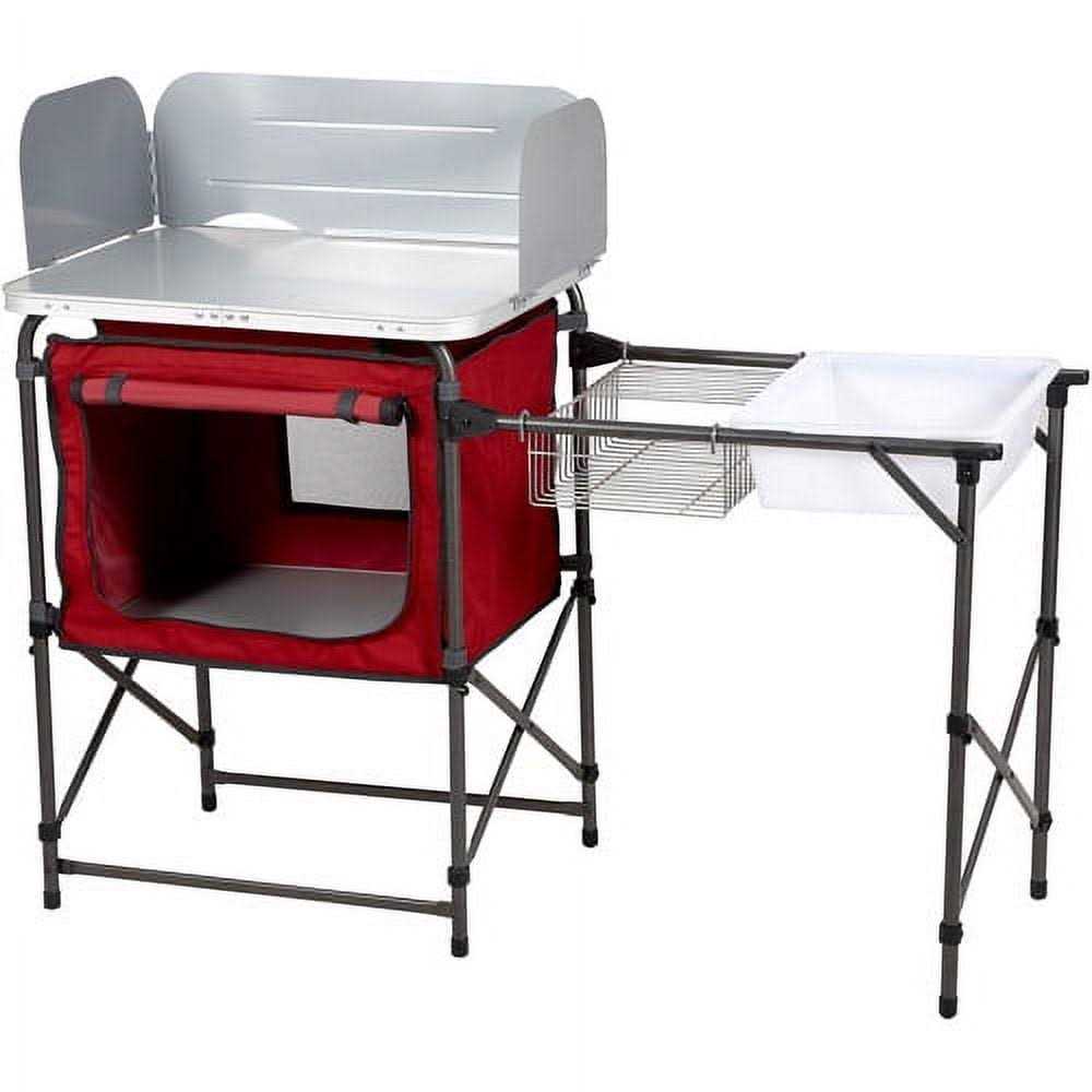 Ozark Trail Deluxe Camping Kitchen with Storage, Silver and Red