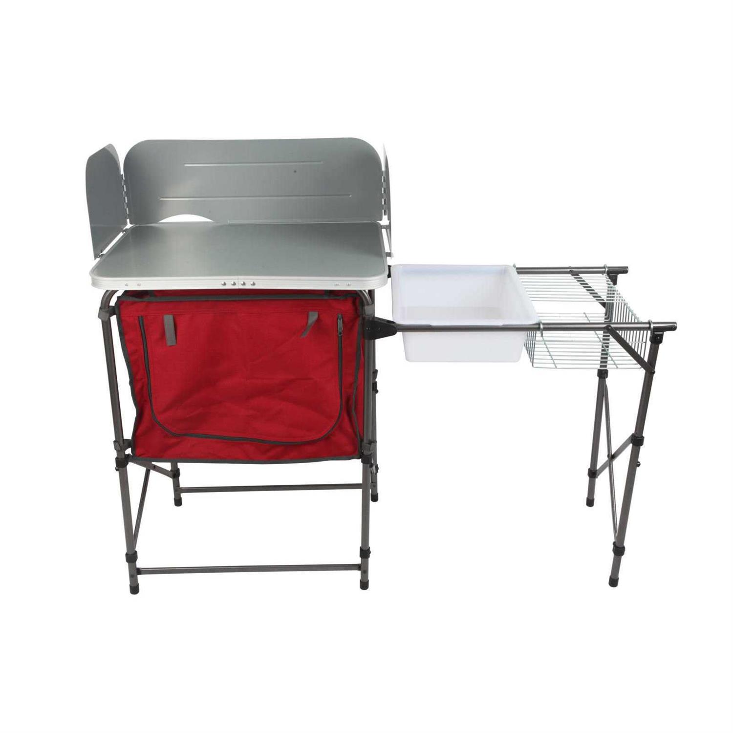 Ozark Trail Deluxe Camping Kitchen with Storage, Silver and Red - Image 4