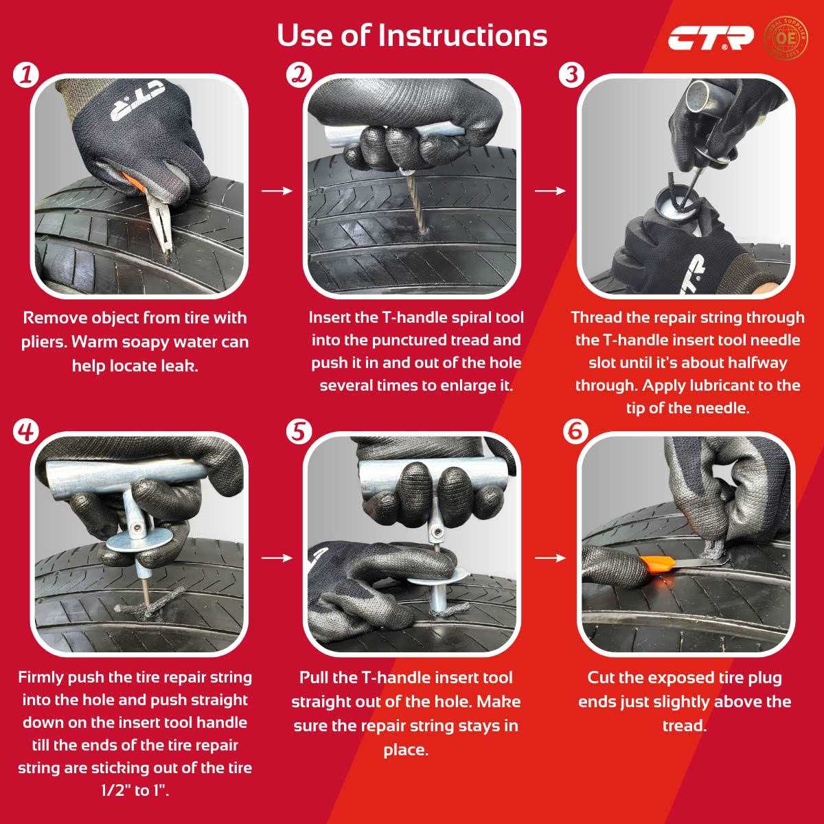 CTR Heavy Duty Tire Repair Kit 68pcs All-in-One Universal Tire Plug Tools for Tubeless Tyre Flats for Cars - Image 4