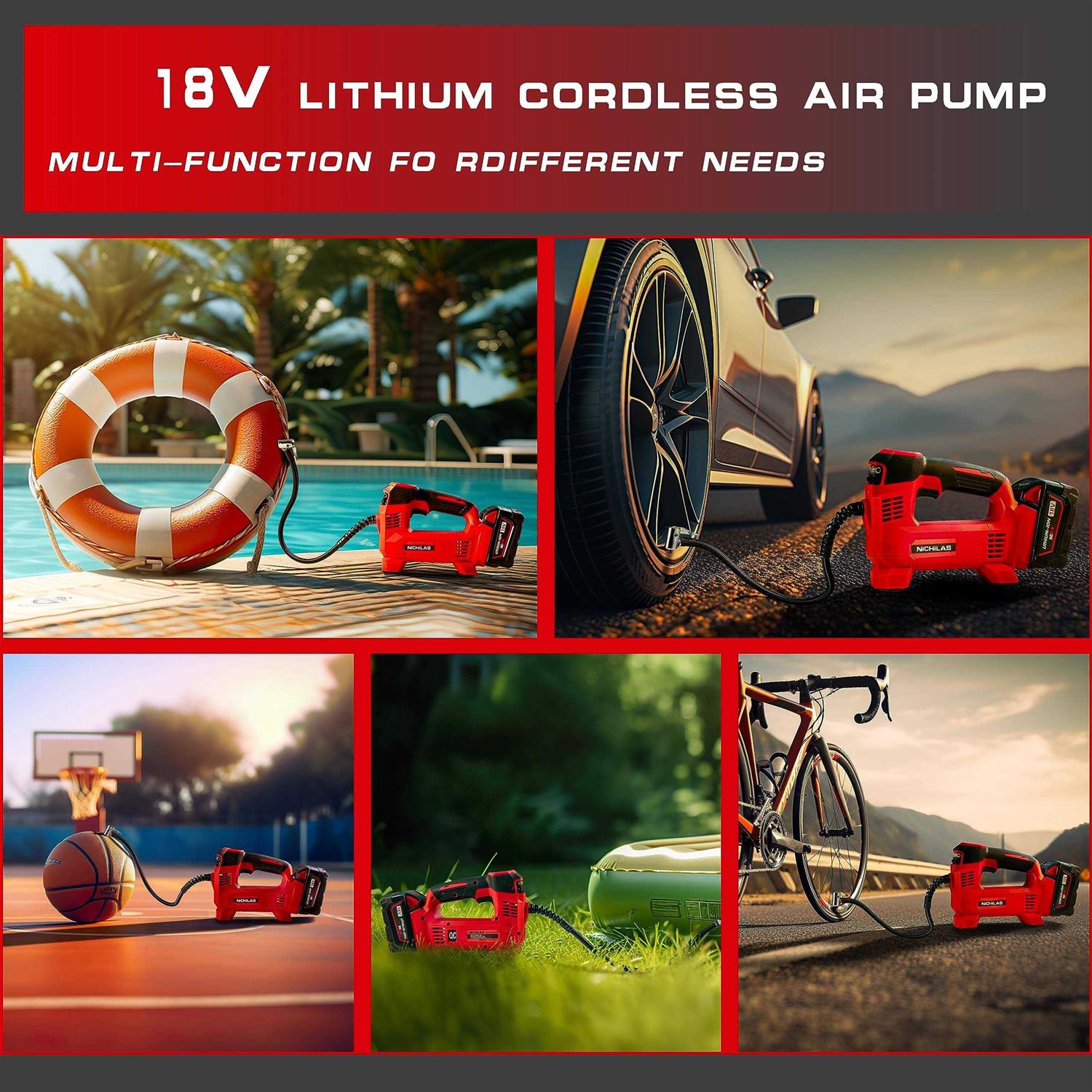 Nichilas Tire Inflator for Milwaukee M18 Battery Auto Portable Air Compressor Pump with LCD Screen Fixed Value Setting for Car - Image 4