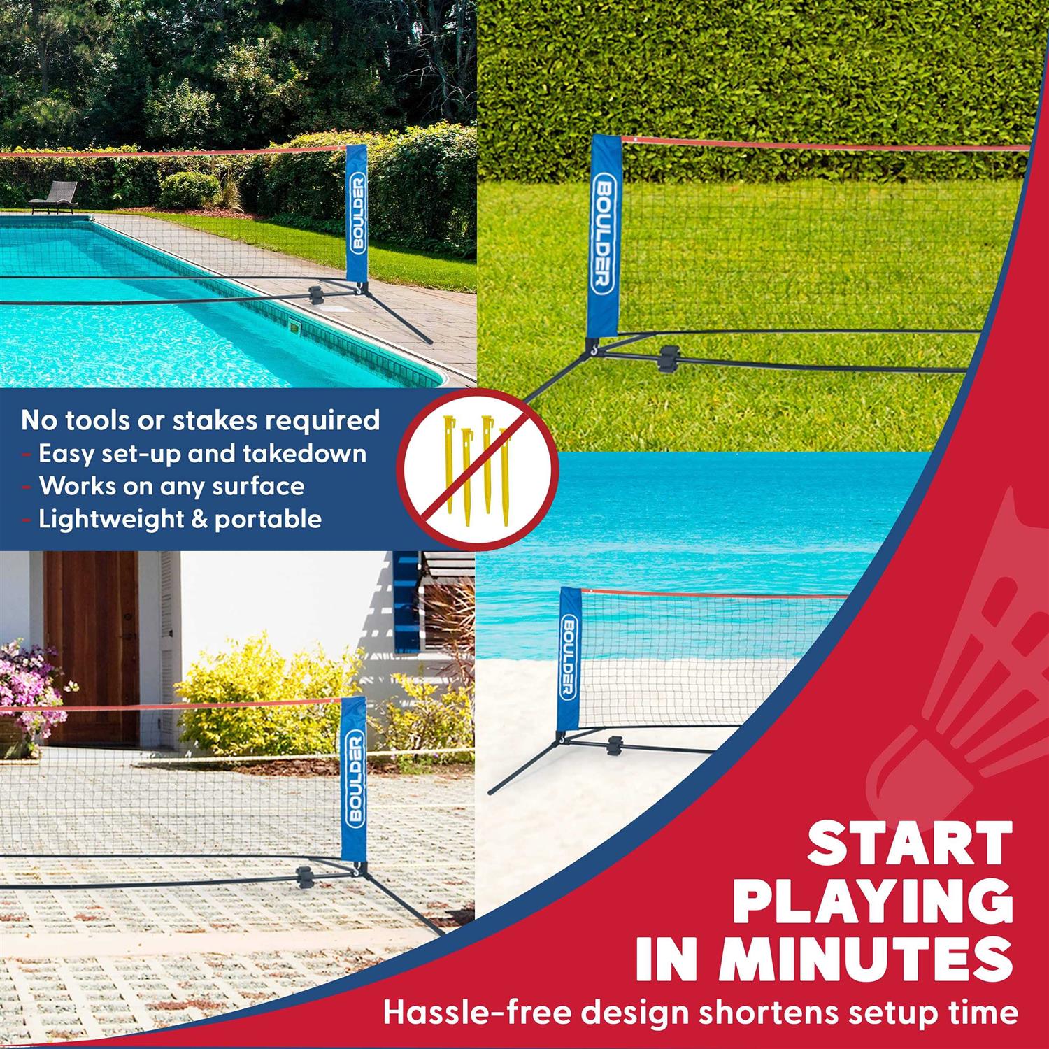 Boulder Sports Portable, Adjustable Volleyball and Badminton Net - Image 3