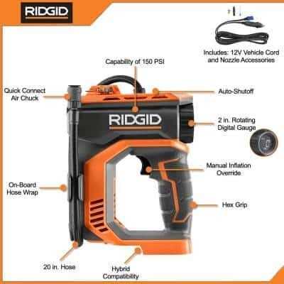 RIDGID 18V Cordless High Pressure Portable Inflator with 18V Lithium-Ion 1.5 Ah Battery R87044-AC870015N - Image 4