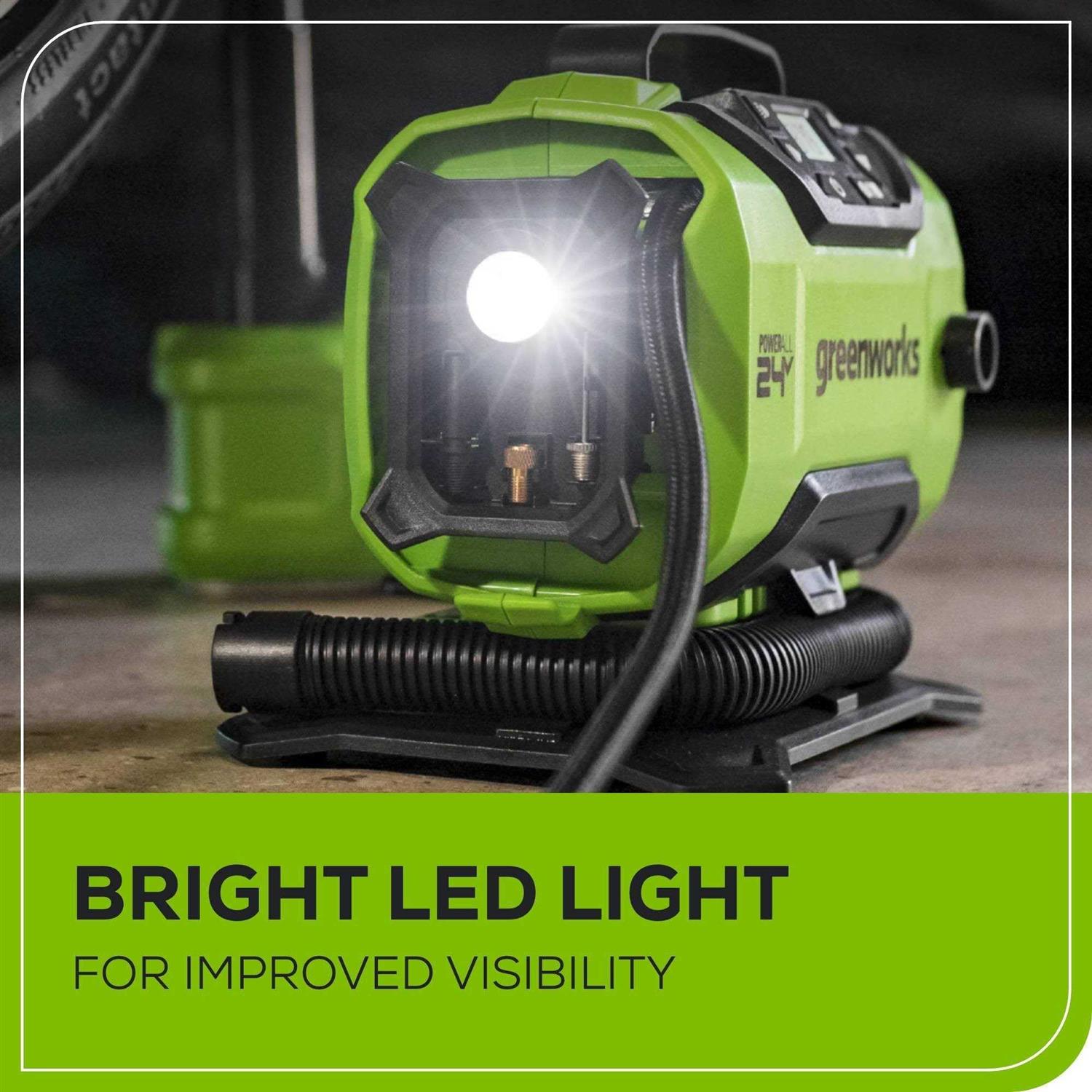 Greenworks 24V Cordless Tire Inflator 160 PSI Portable Air Compressor - Image 2