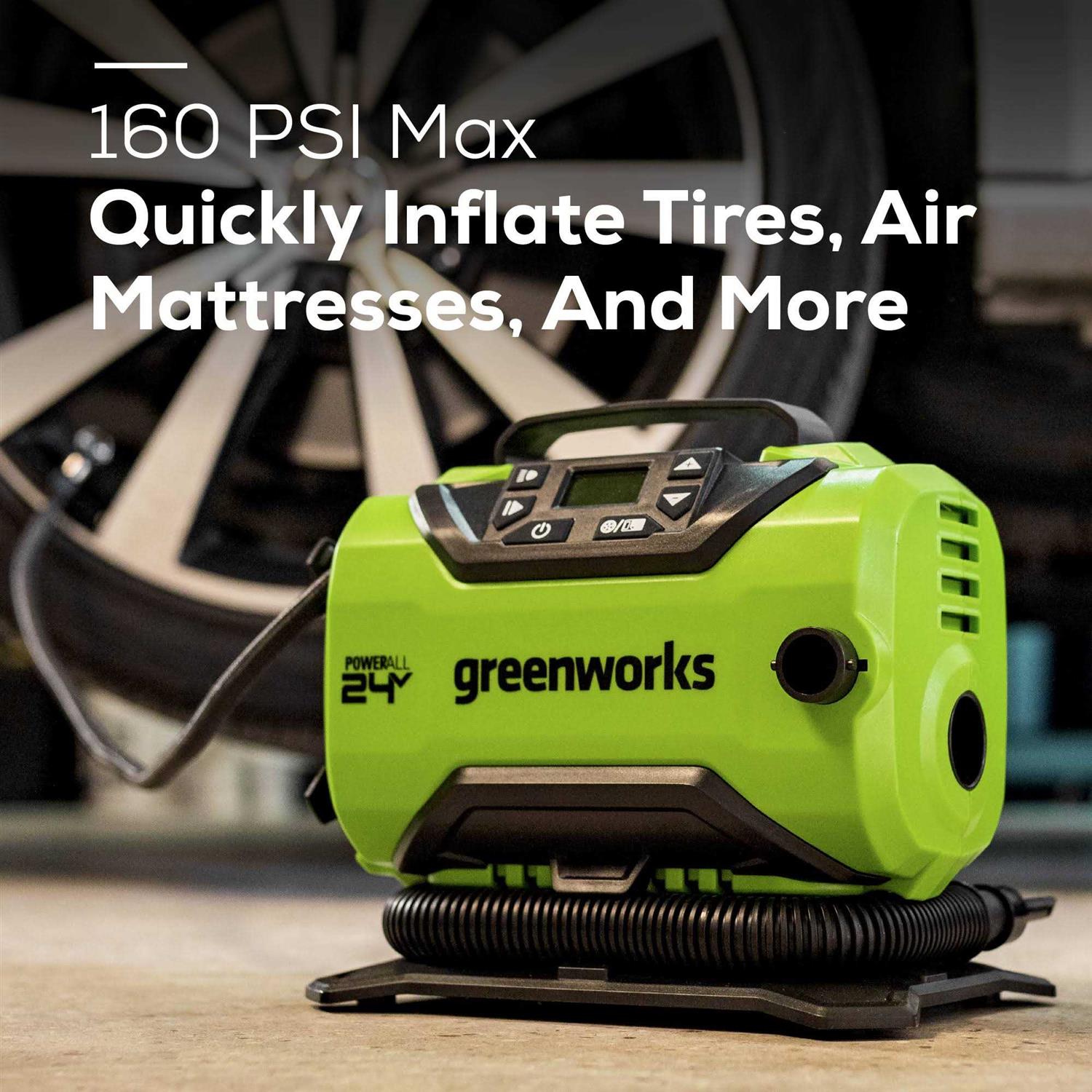 Greenworks 24V Cordless Tire Inflator 160 PSI Portable Air Compressor - Image 3