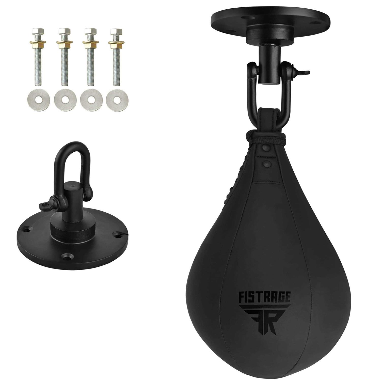 FISTRAGE Speed Bag Boxing Ball Leather MMA Muay Thai Training Punching Dodge Striking Kit with Free Hanging Swivel Workout Speedball Kicking Platform - Image 3
