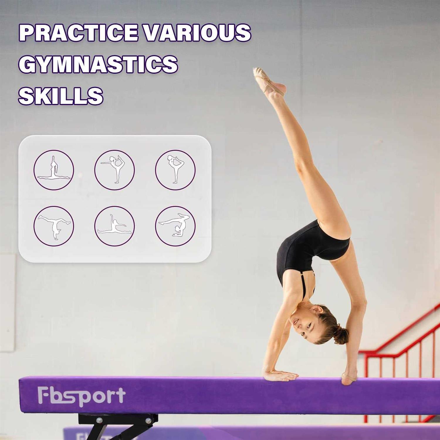 Fbsport 8ft Adjustable Balance Beam High and Low Floor Beam Gymnastics Equipment for Kids/Adults,Gymnastics Beam for Training,Practice - Image 2