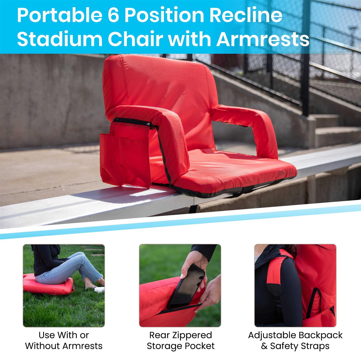 Emma + Oliver Extra Wide Portable Stadium Chair Reclining Padded Back & Seat - Image 3