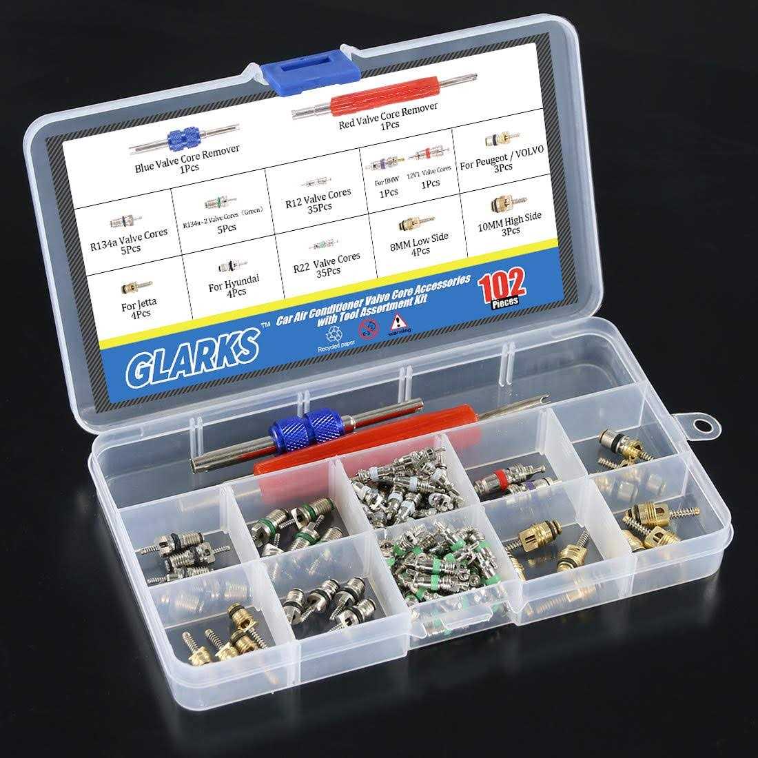 Glarks 102Pcs Car Air Conditioner Valve Core Schrader Valve Cores Accessories A/C R12 R134a Refrigeration Tire Valve Stem with Double Head Dual - Image 4