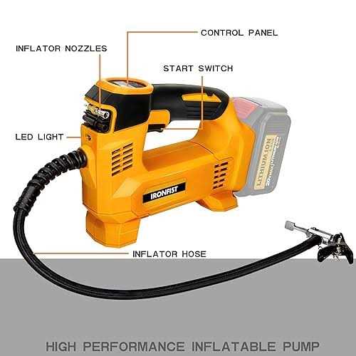 ironfist Tire Inflator for DeWalt Battery Portable Air Compressor for Car, Bicycle, Ball, 20V Auto Tire Pump with Digital Pressure Gauge (Tool Only, - Image 3