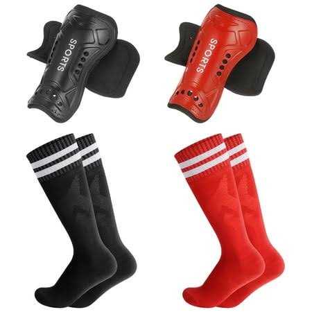Hengguang 2 Pairs Kids Soccer Shin Guards with 2 Pairs Soccer Socks