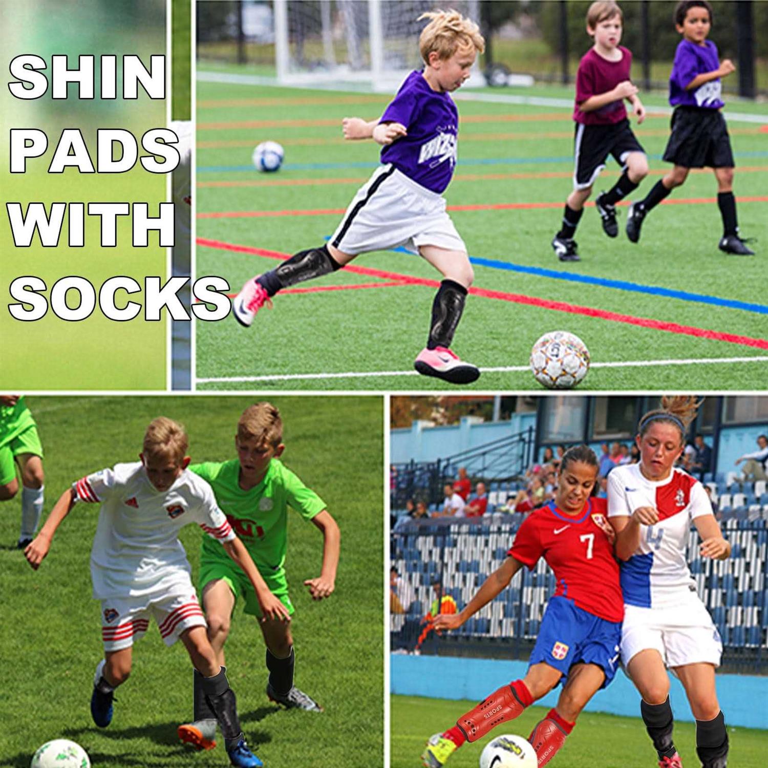 Hengguang 2 Pairs Kids Soccer Shin Guards with 2 Pairs Soccer Socks - Image 4