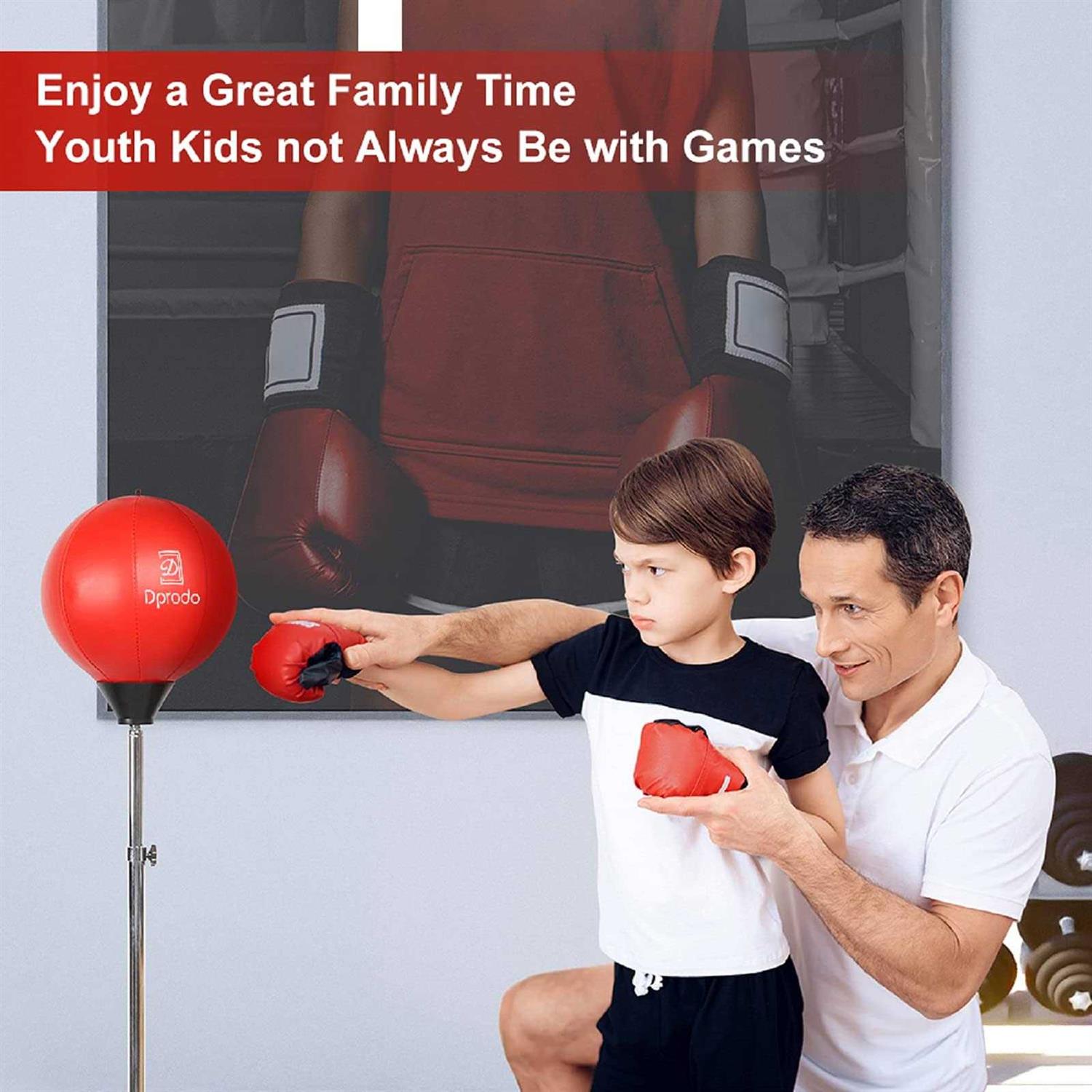 Dripex Punching Bag with Stand for Adults Kids Adjustable Speed Reflex Training Bag Including Boxing Gloves - Image 3