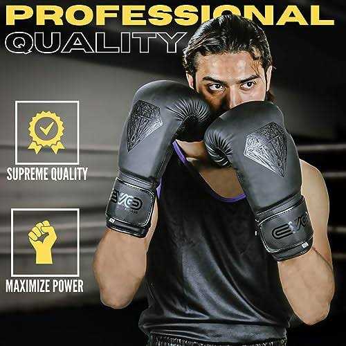 EVO Fitness Matte Black Boxing Gloves MMA Muay Thai Martial Arts Kick Boxing Sparring Training Fighting Men Punch Bag Women Gloves with Hand Wraps - Image 3