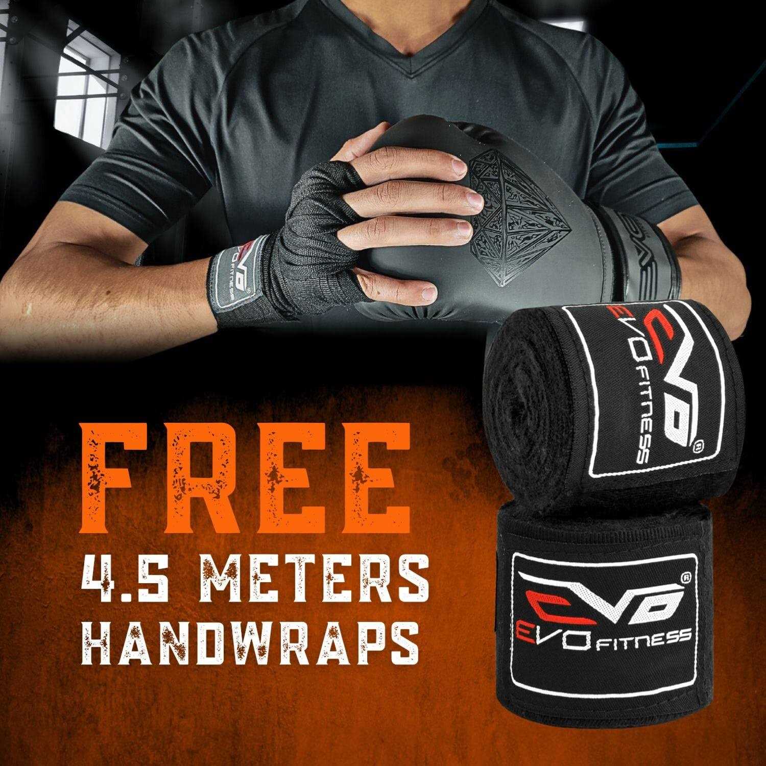 EVO Fitness Matte Black Boxing Gloves MMA Muay Thai Martial Arts Kick Boxing Sparring Training Fighting Men Punch Bag Women Gloves with Hand Wraps - Image 2