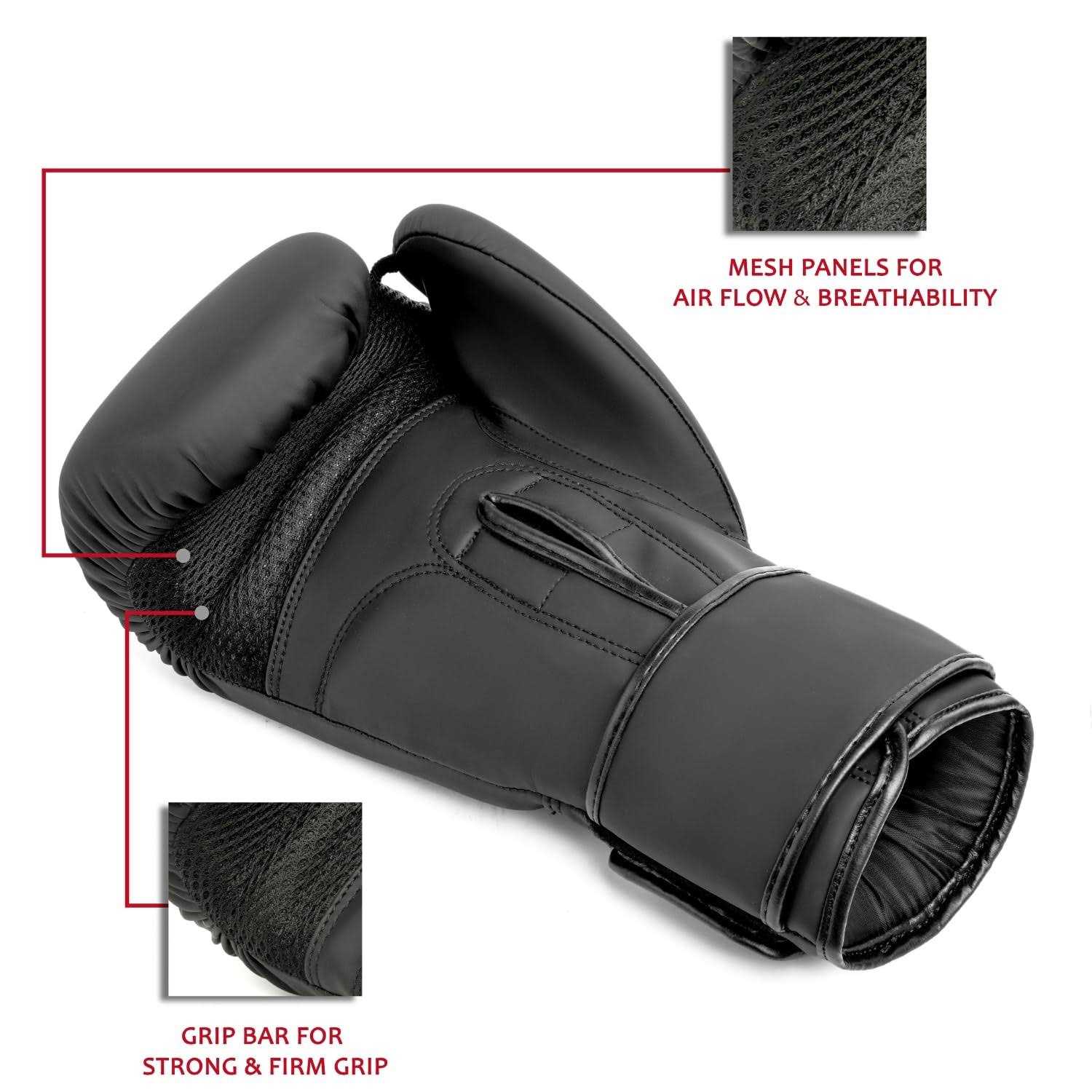 EVO Fitness Matte Black Boxing Gloves MMA Muay Thai Martial Arts Kick Boxing Sparring Training Fighting Men Punch Bag Women Gloves with Hand Wraps - Image 5