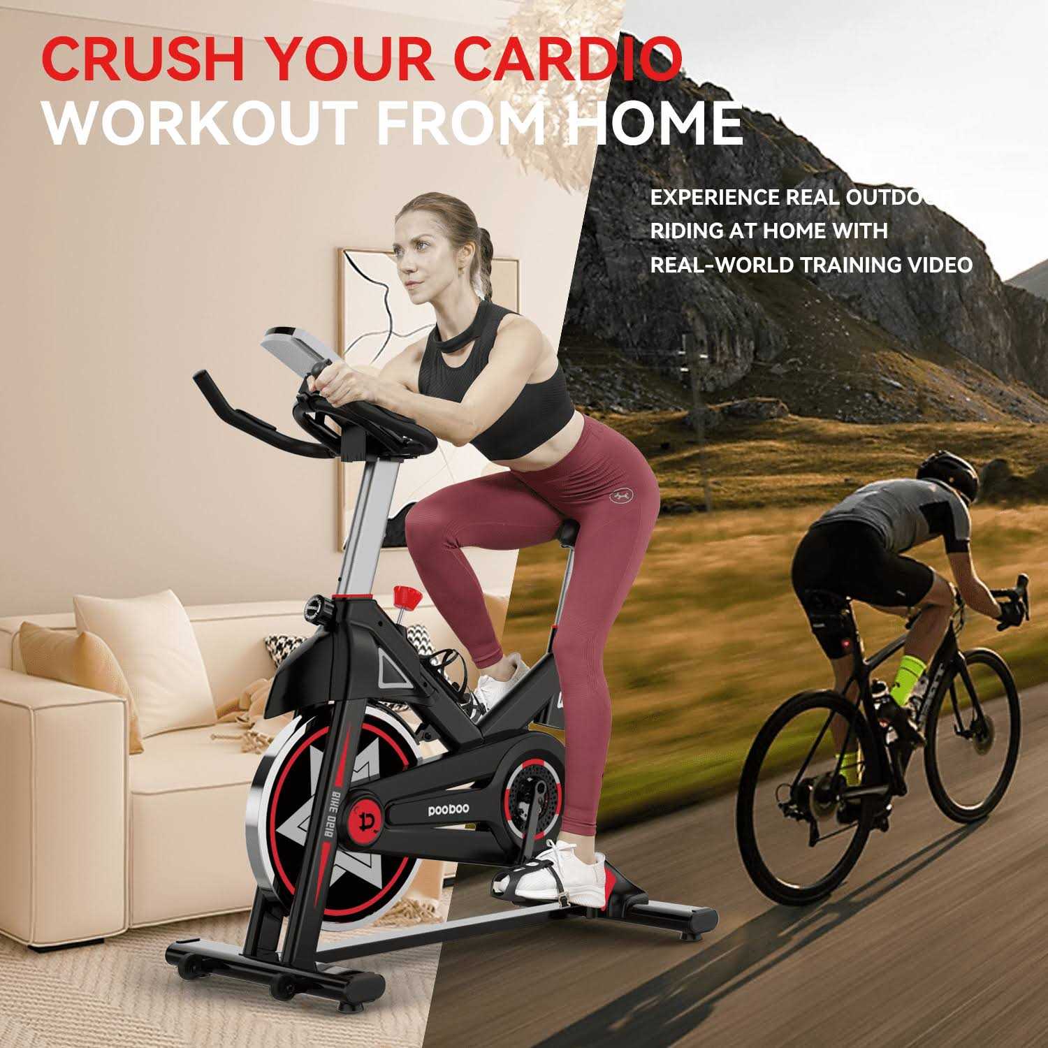 Pooboo Indoor Cycling Bike Exercise Bike Bluetooth Stationary Bike Heavy-duty Flywheel with Silent Magnetic Resistance 100 Levels for Home Gym - Image 3