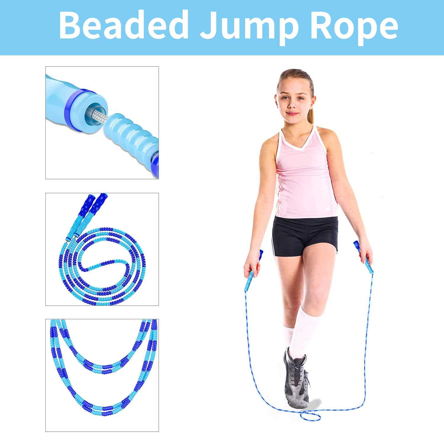 Leeboom Jump Rope, Adjustable Length Tangle-Free Segmented Soft Beaded Skipping Rope, Fitness Jump Rope for Kids, Man, and Women Weight Loss 9.2 Feet - Image 5