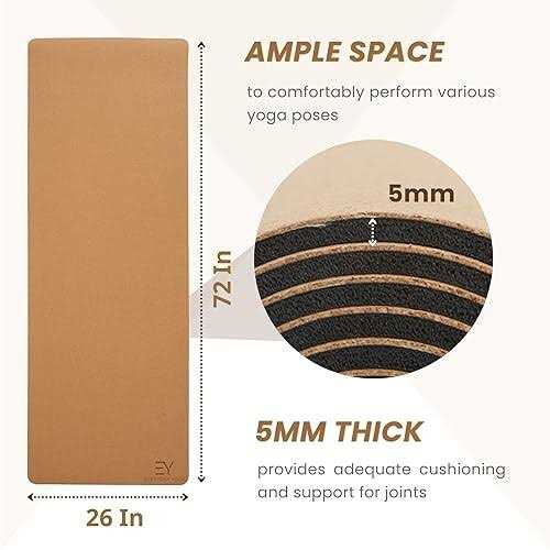 Everyday Yoga Cork Mat 72 x 26 Inch 5mm Natural with Rubber - Image 3