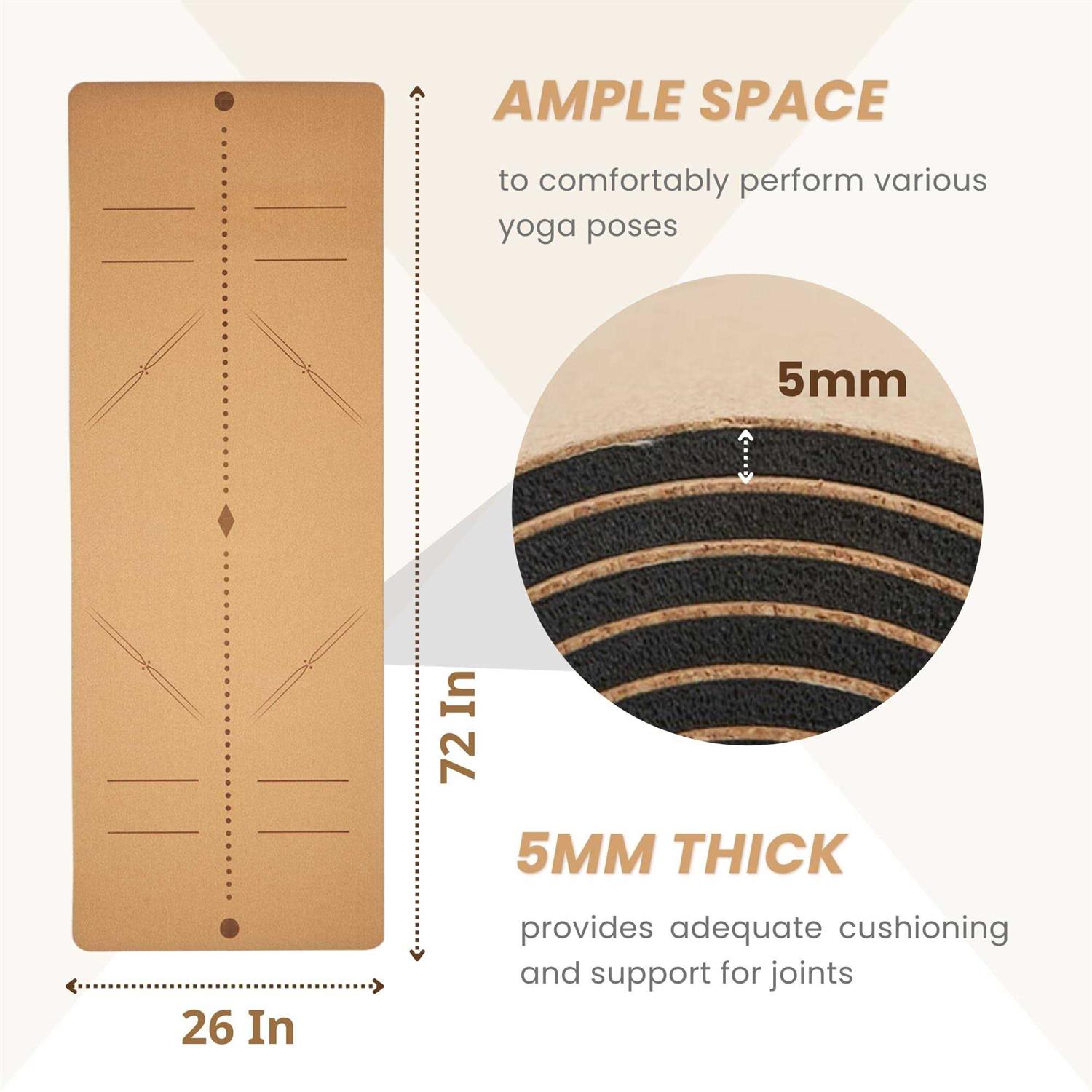 Everyday Yoga Cork Mat 72 x 26 Inch 5mm Natural with Rubber - Image 5